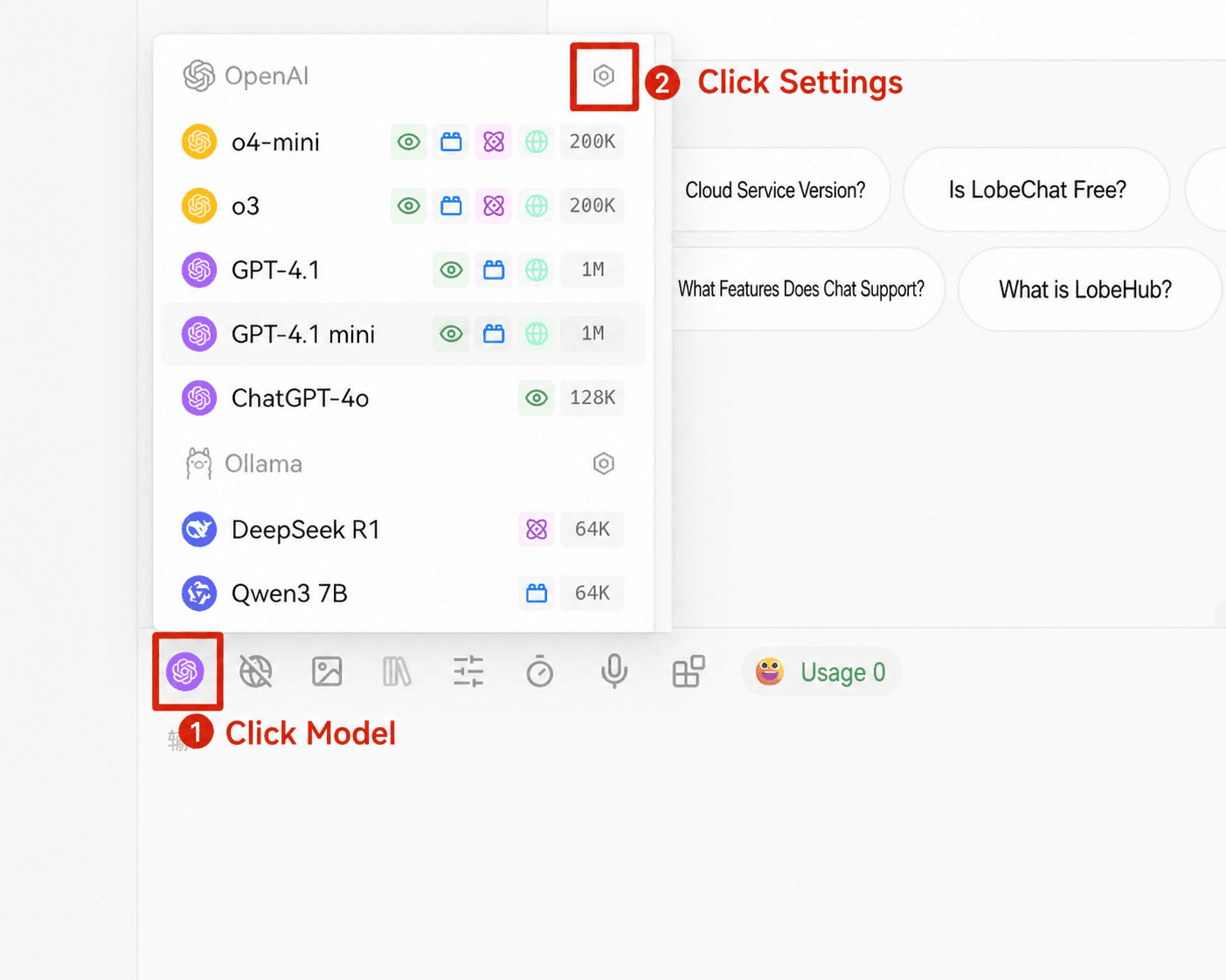 Lobe Chat configuration - Step 1