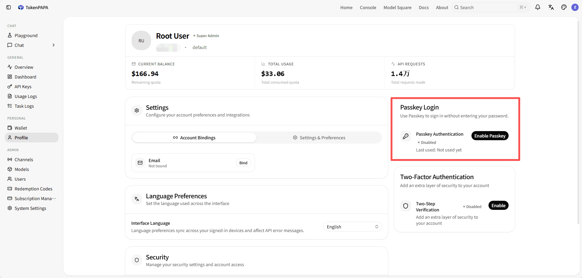 Passkey settings section