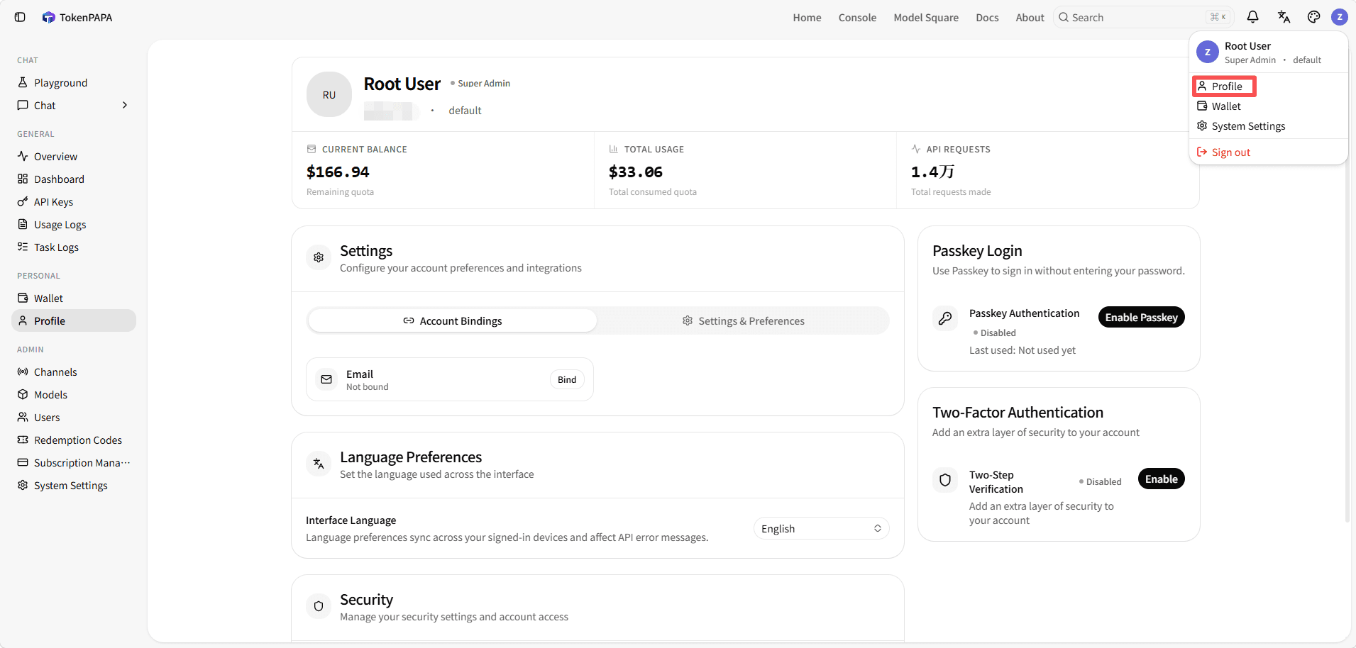 Personal info page
