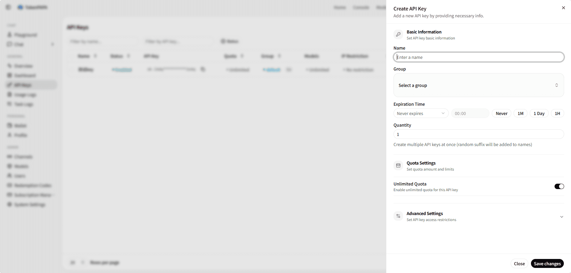 Create token dialog